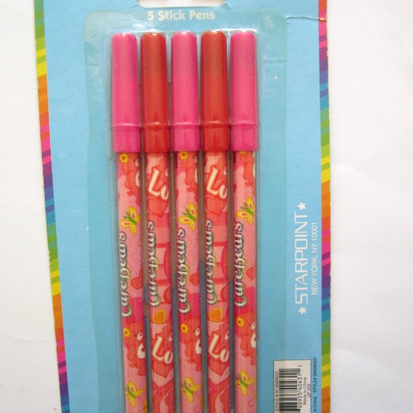 Care Bears 5 Stick Pens Vintage Yellow Pink - Picture 4 of 4